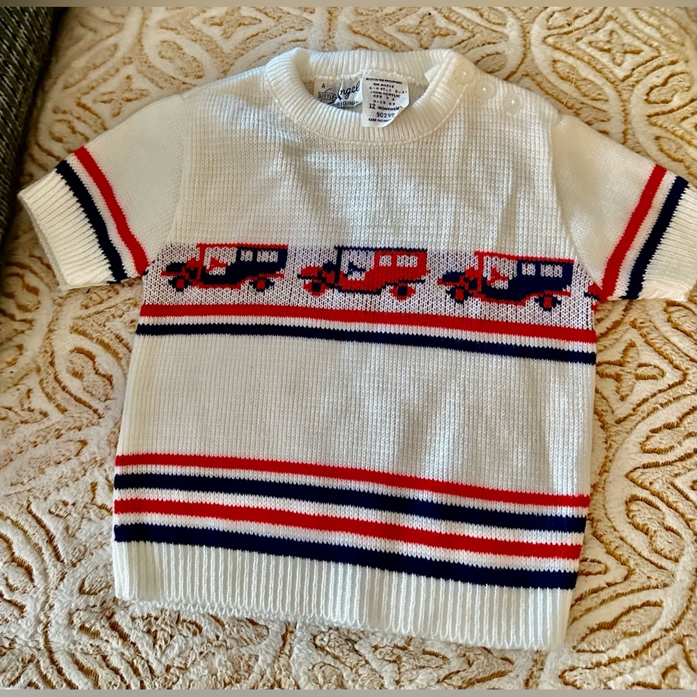 Vintage A Little Angel Original Red White Blue Short Sleeve 12 months